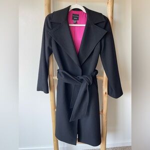 Doncaster Cashmere Virgin Wool Black Long Pink Satin Lined Wrap Coat Mint! 4